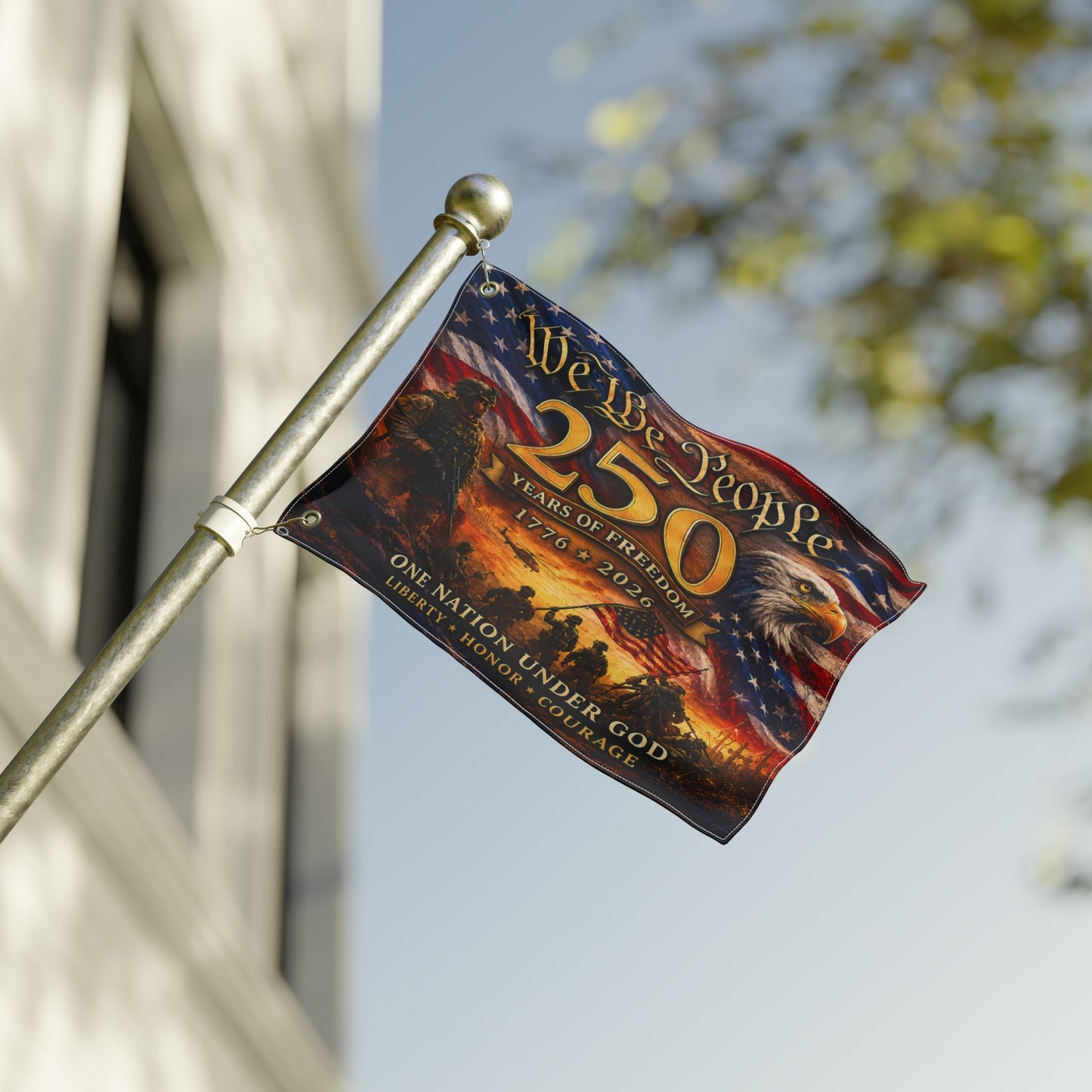 250 Years of Freedom Double-Sided Flag — "We The People" Patriotic Eagle Banner (1776–2026)