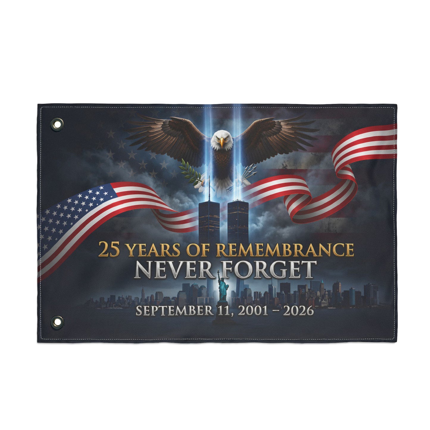 25 Years of Remembrance Never Forget Flag — September 11 Memorial Double-Sided