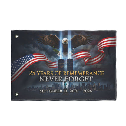 25 Years of Remembrance Never Forget Flag — September 11 Memorial Double-Sided