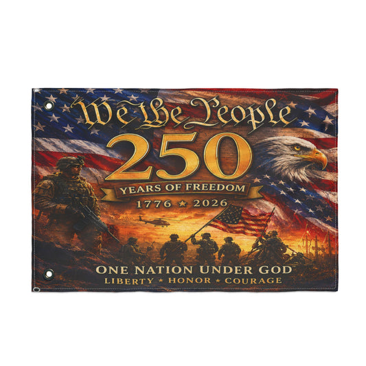 250 Years of Freedom Double-Sided Flag — "We The People" Patriotic Eagle Banner (1776–2026)