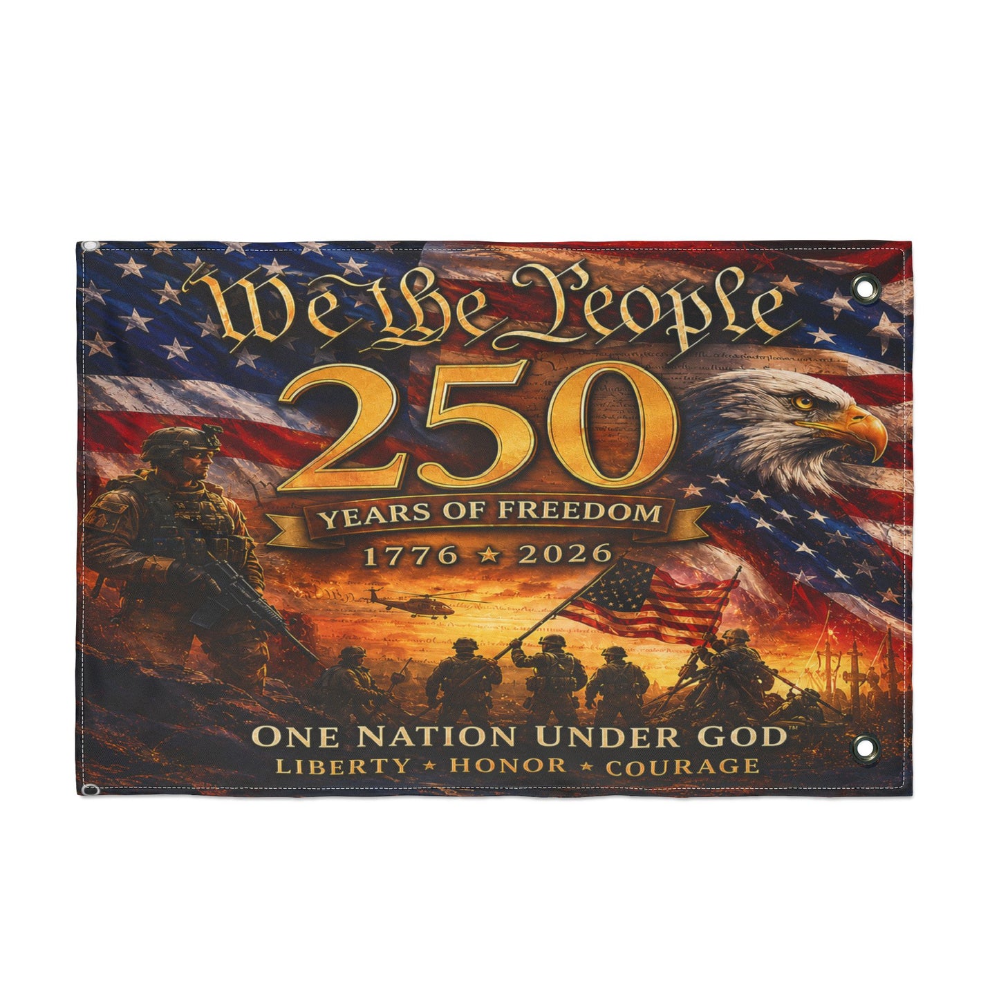 250 Years of Freedom Double-Sided Flag — "We The People" Patriotic Eagle Banner (1776–2026)