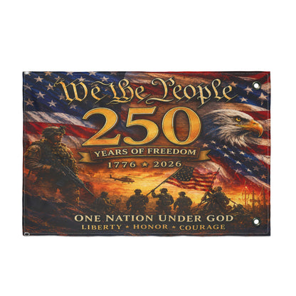 250 Years of Freedom Double-Sided Flag — "We The People" Patriotic Eagle Banner (1776–2026)