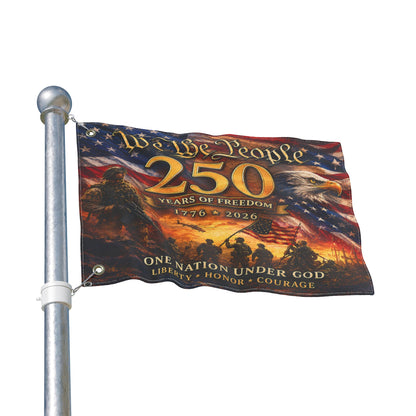 250 Years of Freedom Double-Sided Flag — "We The People" Patriotic Eagle Banner (1776–2026)