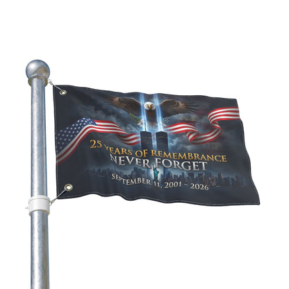 25 Years of Remembrance Never Forget Flag — September 11 Memorial Double-Sided