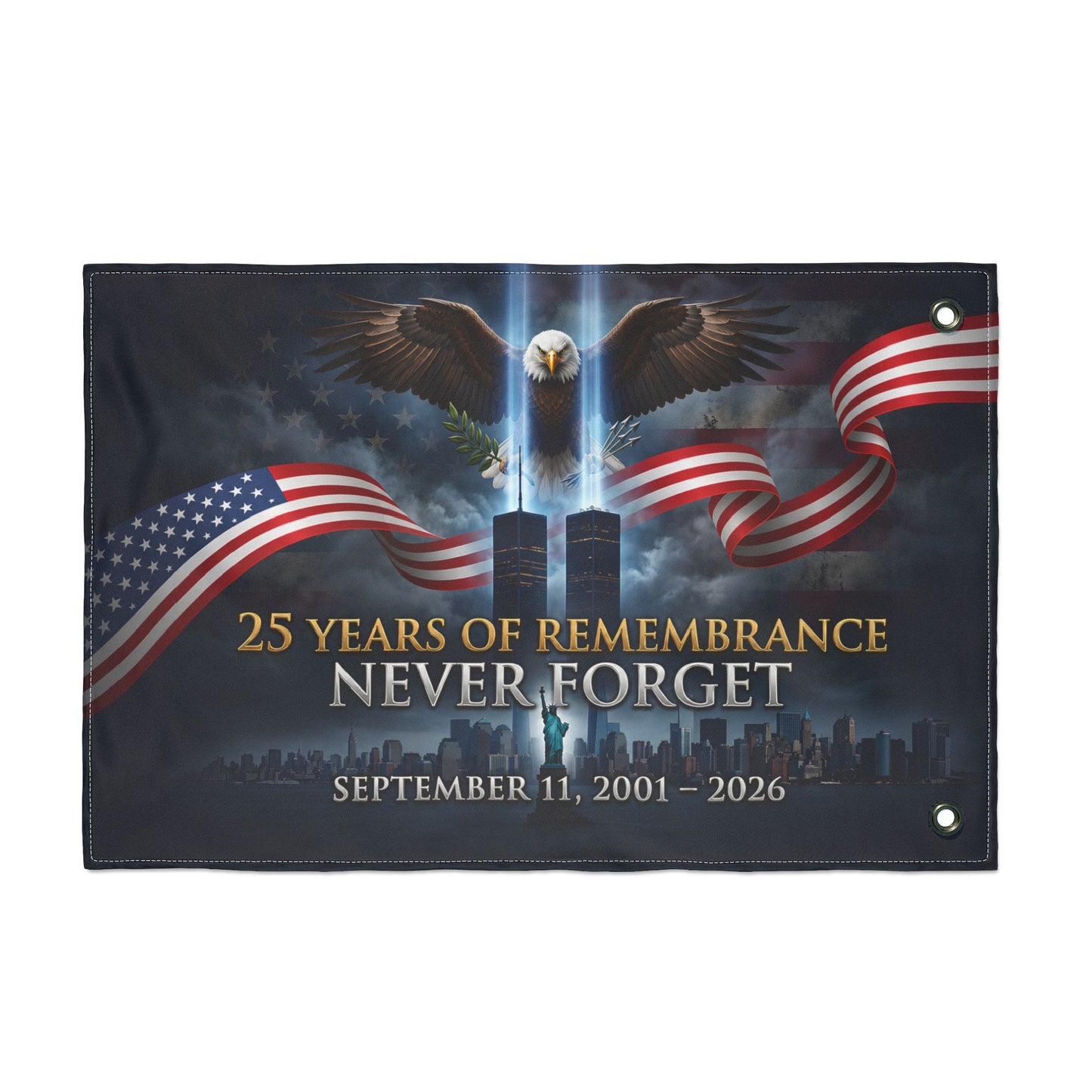 25 Years of Remembrance Never Forget Flag — September 11 Memorial Double-Sided