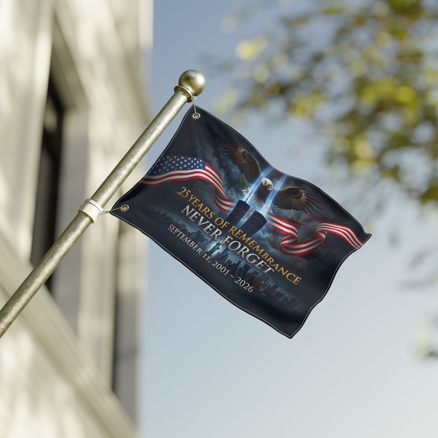 25 Years of Remembrance Never Forget Flag — September 11 Memorial Double-Sided