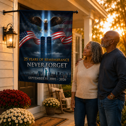 25 Years of Remembrance Never Forget Garden & House Banner