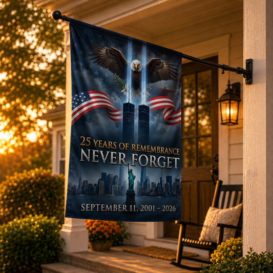 25 Years of Remembrance Never Forget Garden & House Banner