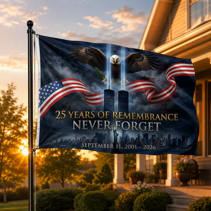 25 Years of Remembrance Never Forget Flag — September 11 Memorial Double-Sided