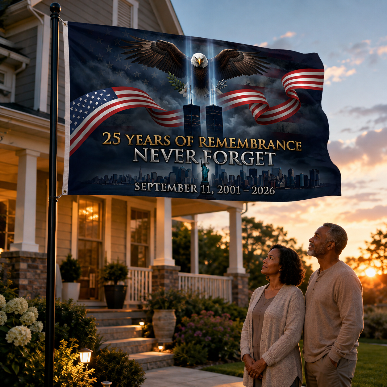 25 Years of Remembrance Never Forget Flag — September 11 Memorial Double-Sided