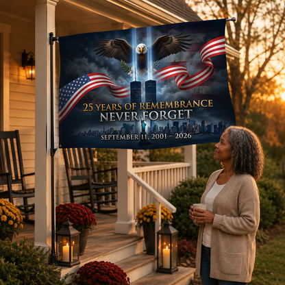 25 Years of Remembrance Never Forget Flag — September 11 Memorial Double-Sided