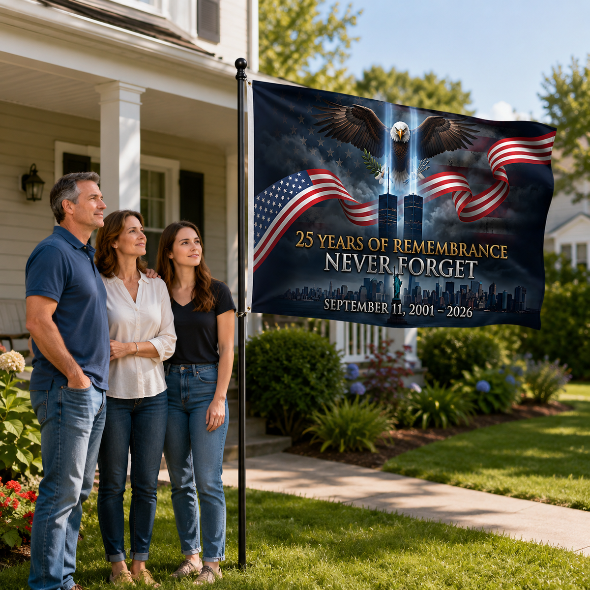 25 Years of Remembrance Never Forget Flag — September 11 Memorial Double-Sided