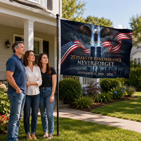 25 Years of Remembrance Never Forget Flag — September 11 Memorial Double-Sided