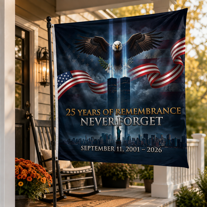 25 Years of Remembrance Never Forget Flag — September 11 Memorial Double-Sided