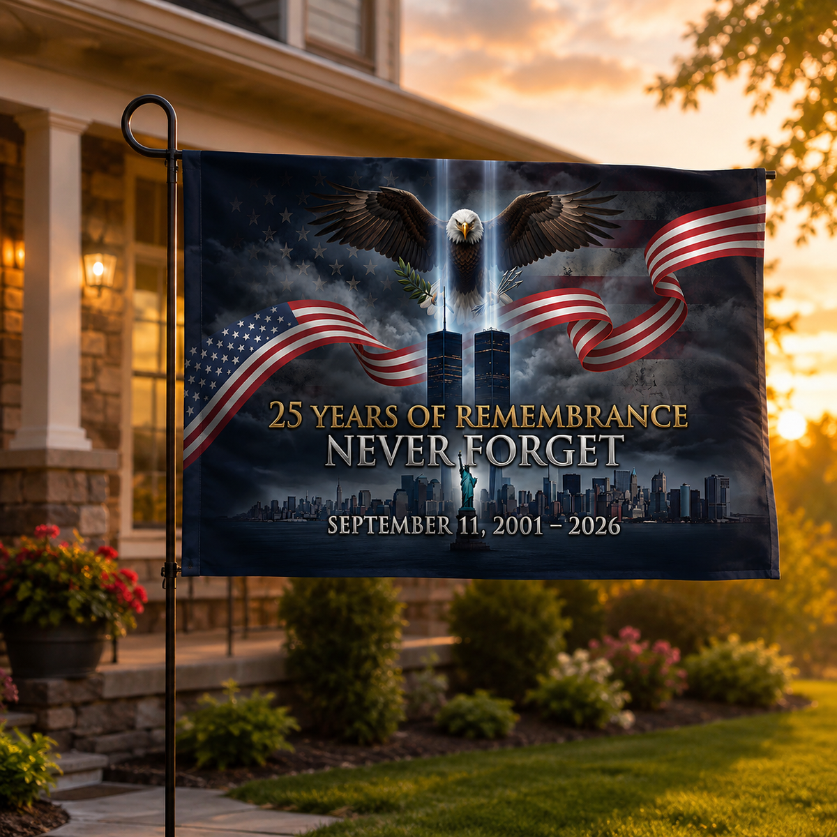 25 Years of Remembrance Never Forget Flag — September 11 Memorial Double-Sided