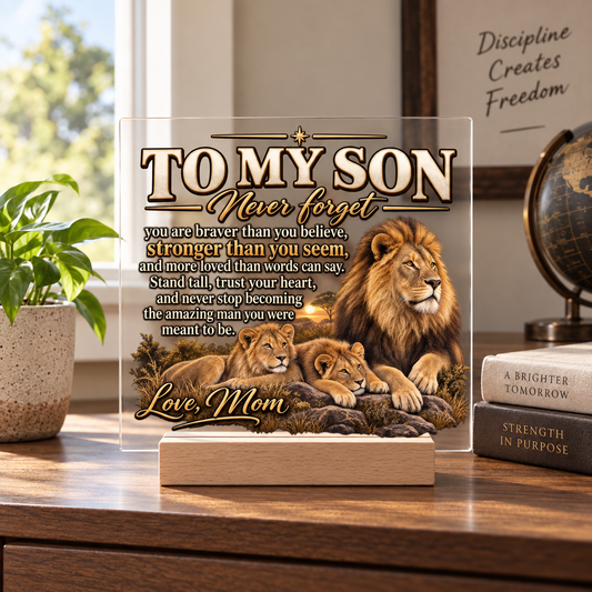 Never Forget – To My Son Lion Acrylic Plaque From Mom