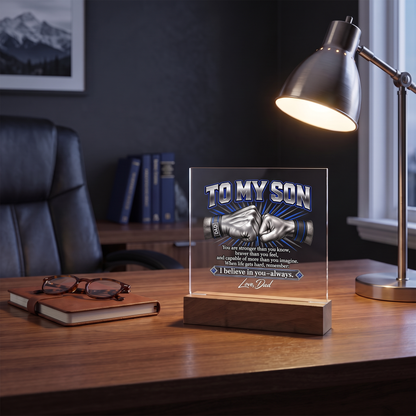Son Acrylic Plaque, I Believe in You Always Gift, Inspirational Son Keepsake, LED Square Sign for Son's Office or Home Decor