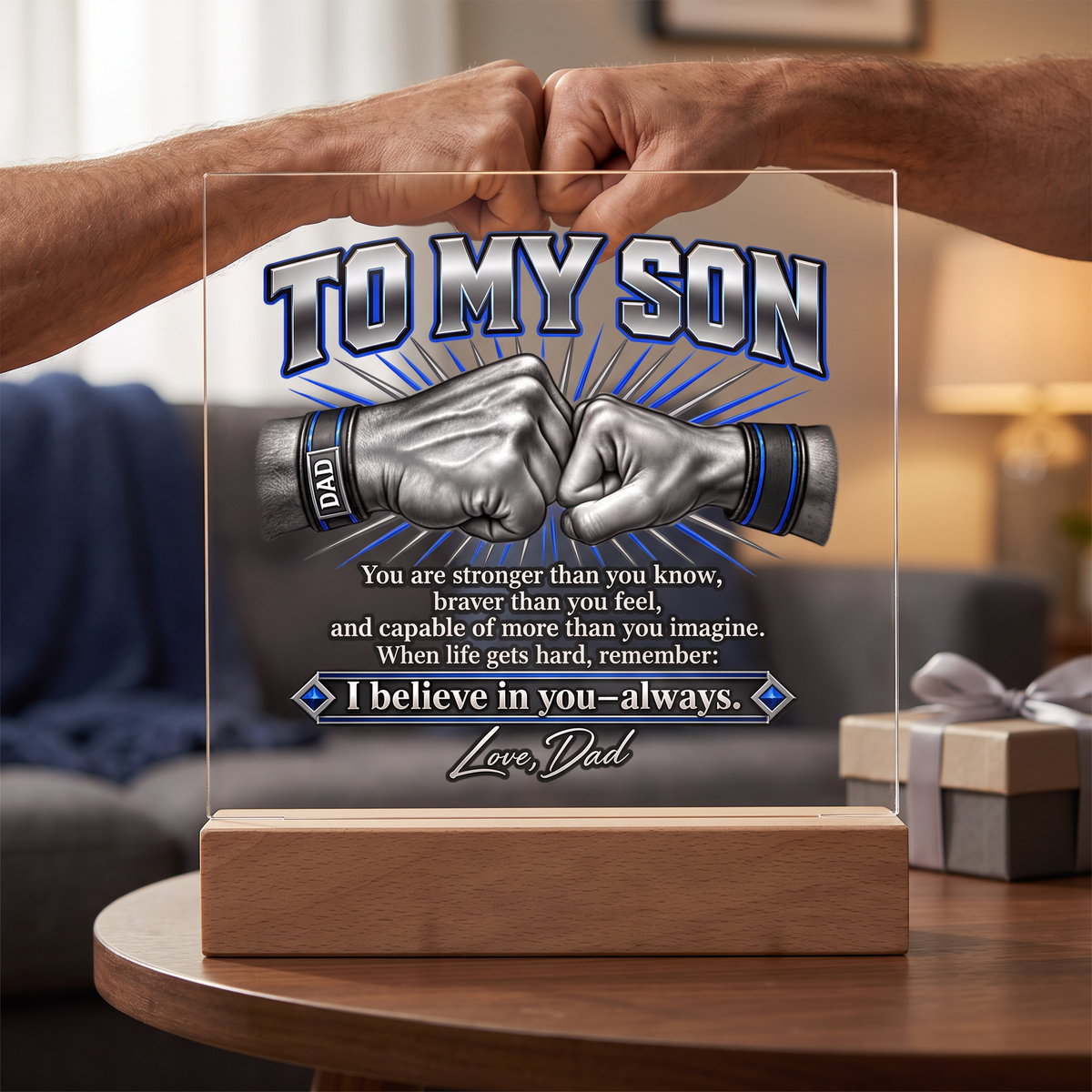 Son Acrylic Plaque, I Believe in You Always Gift, Inspirational Son Keepsake, LED Square Sign for Son's Office or Home Decor