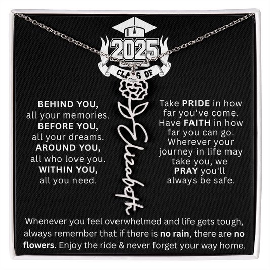 Graduation Gift | No Rain, No Flowers | Personalized Birth Flower Necklace