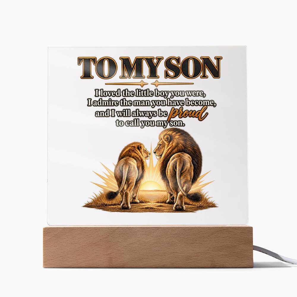 Lion Father and Son Plaque, Proud Mom Gift for Son, Inspirational Family Keepsake, Acrylic LED Memorial Decor, Meaningful Son Gift